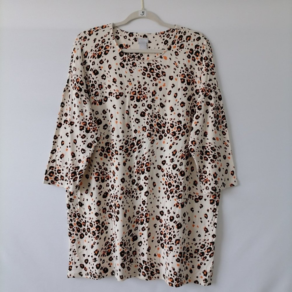 Chico's Natural Cream Touch Of Cool Desert Cat Wedge Drop Shoulder Top Sz 2 US L